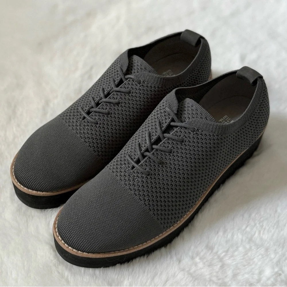 EILEEN FISHER 10 Eddy Knit Platform Oxford Loafers in Graphite Grey • Eddy 2 - Picture 4 of 15